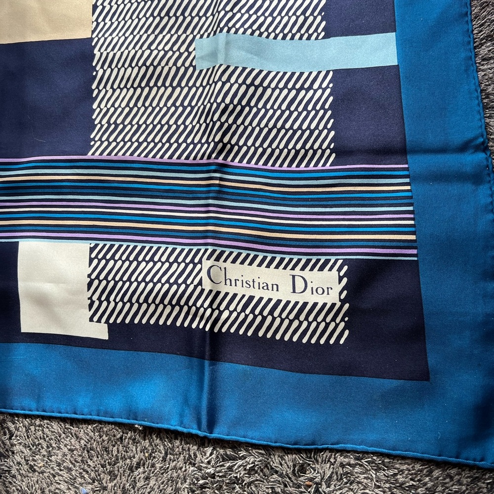 CHRISTIAN DIOR 100% Silk Scarf  31”x 31”
Hand rolled Edges Abstract Design - Picture 3 of 7